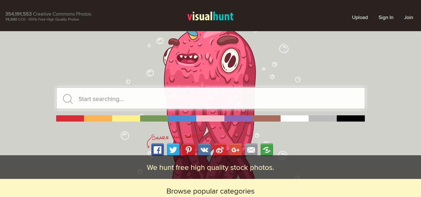 Page d'accueil du site VisualHunt.com